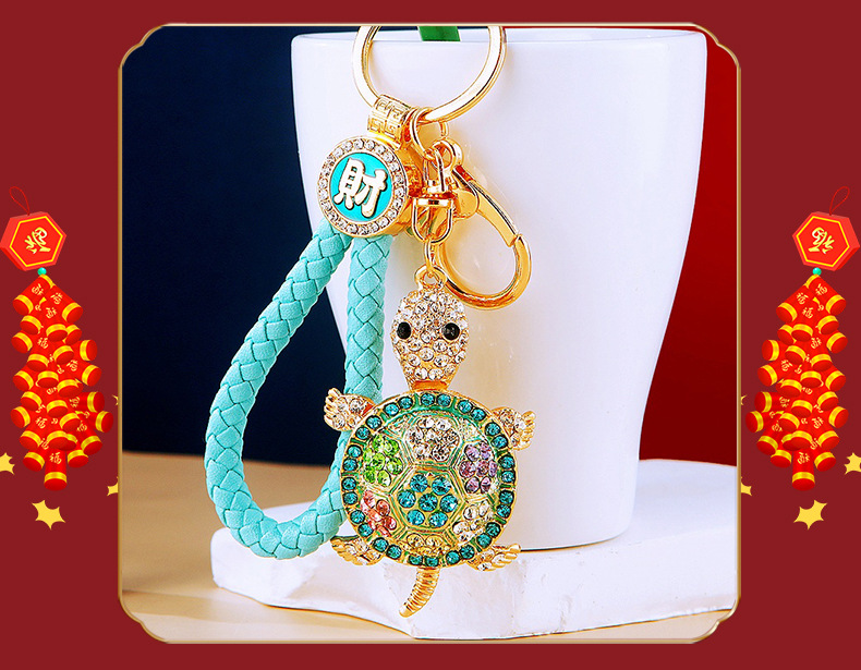 Turtle Car Keychain With Full Diamond Crystals Bag Pendant_voghion.com