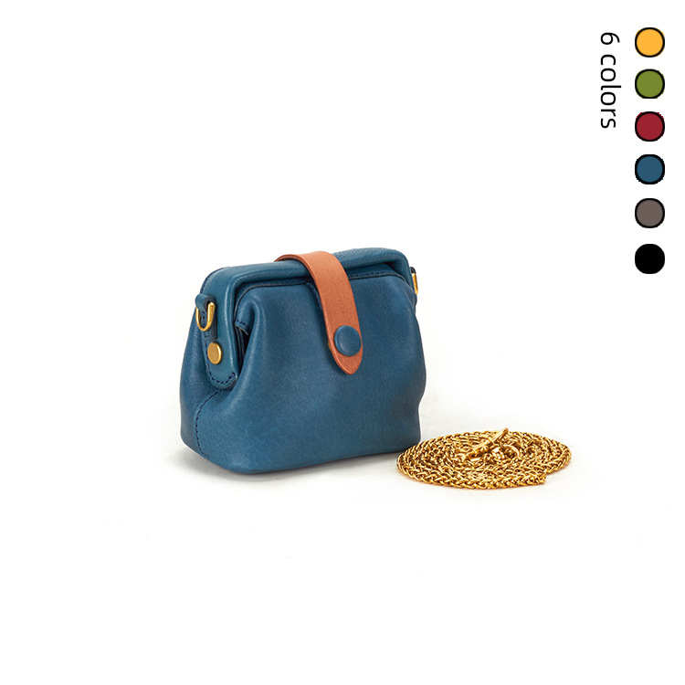 Mini Kiss-Lock Purse Genuine Leather Small Bag Top Grain Cowhide Doctor Bag Vegetable Tanned Leather Minimalist Commuter Crossbody Bag - Thumbnail 4