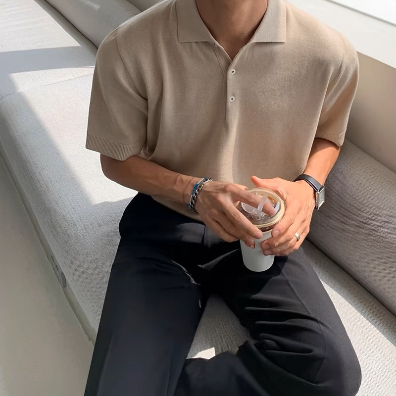 Summer Polo Shirt for Men, Short-Sleeve T-Shirt, Ice Silk Thin Knit Shirt, Korean Style Turn-Down Collar, Solid Color Half-Sleeve Tee for Men Summer Polo Shirt for Men, Short-Sleeve T-Shirt, Ice Silk Thin Knit Shirt, Korean Style Turn-Down Collar, Solid Color Half-Sleeve Tee for Men