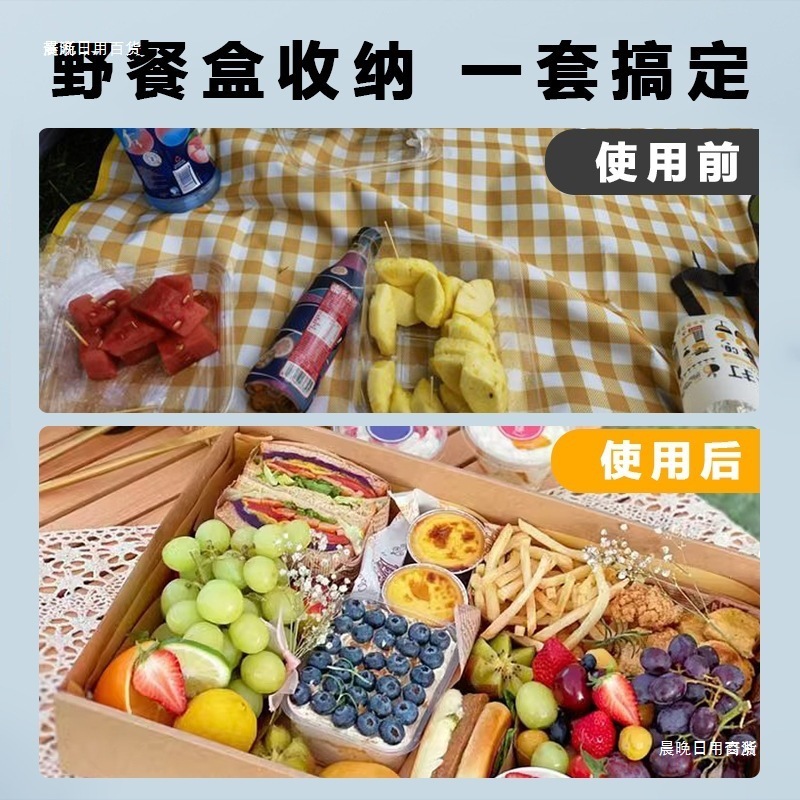 户外露营春游烤肉野餐盒子牛皮纸一次性便当盒子九宫格炸鸡打包盒|undefined