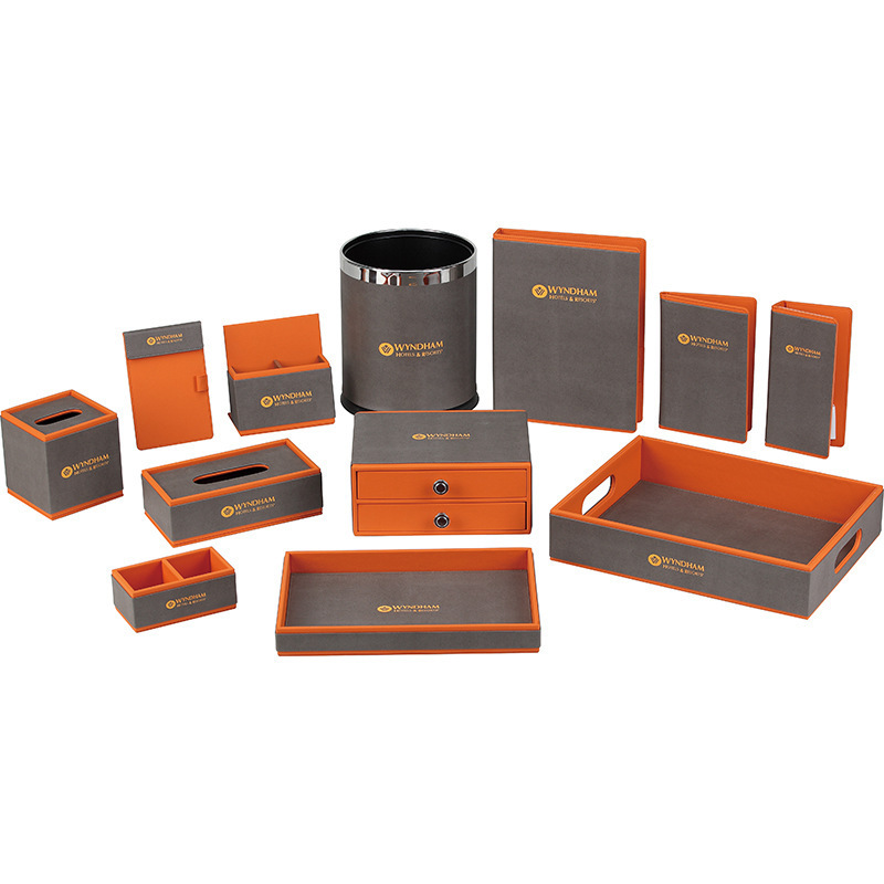 Hotel de cinco estrellas cuero conjunto de tarjetas de papel caja de té caja de toallas de hotel basura logotipo publicitario