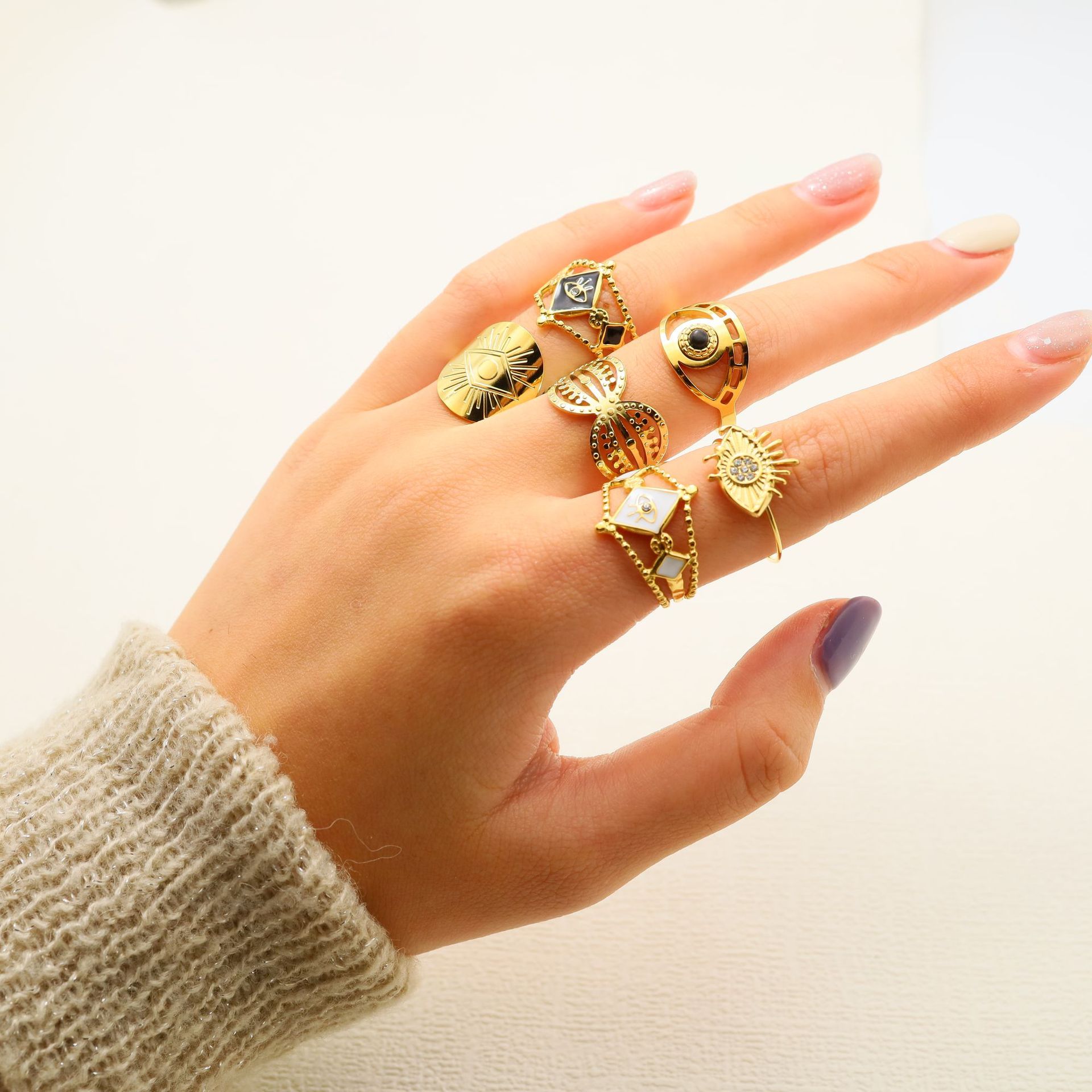 Adjustable Ring Size Party Occasion PVD Coated 14K Gold Real Gold Plated Devil'S Eye 304 Stainless Steel Fashion Waterproof Non Tarnish Open Ring