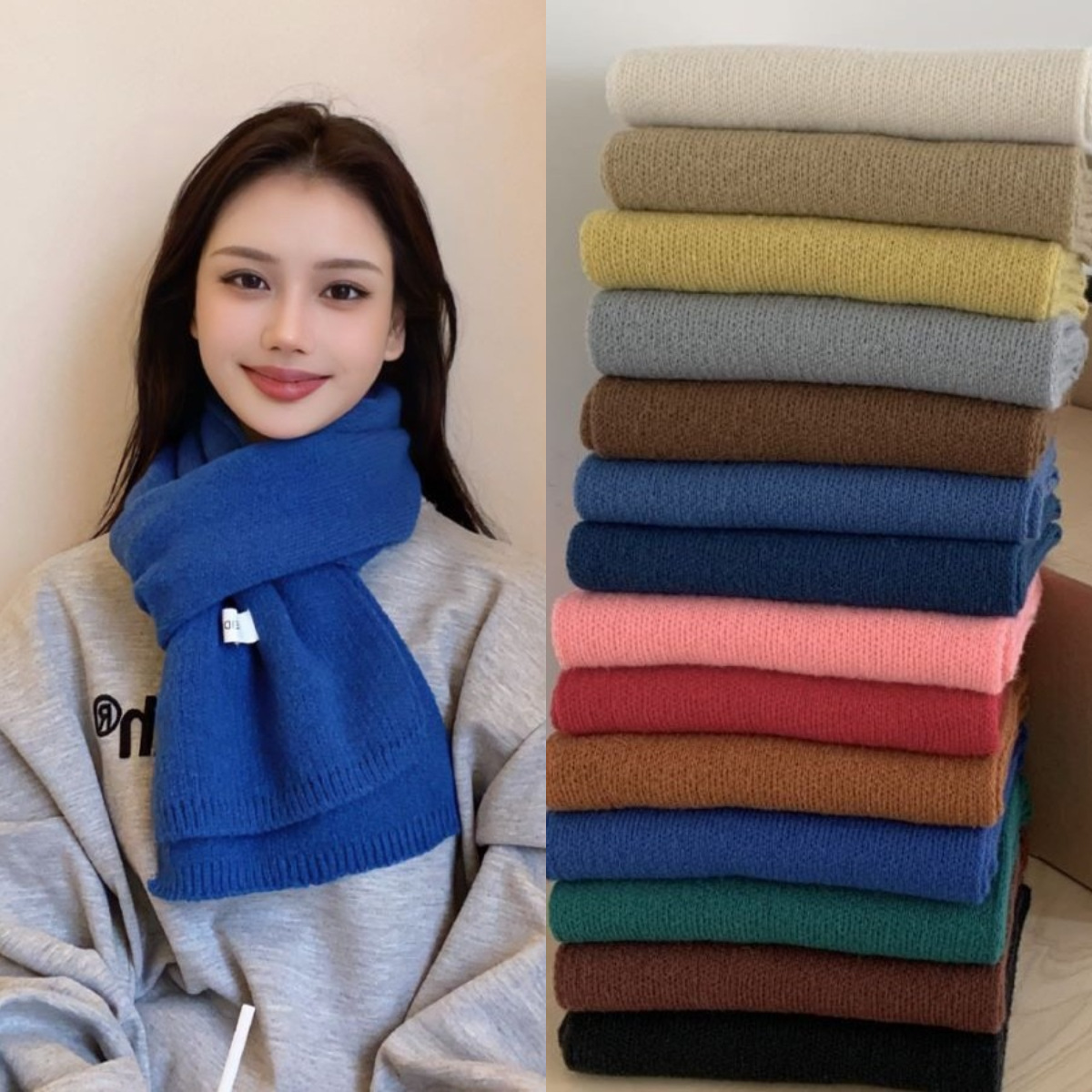 Factory wholesale of in-stock winter scarves for women, solid color, versatile, suitable for couples and students, basic knitted, warm, and soft