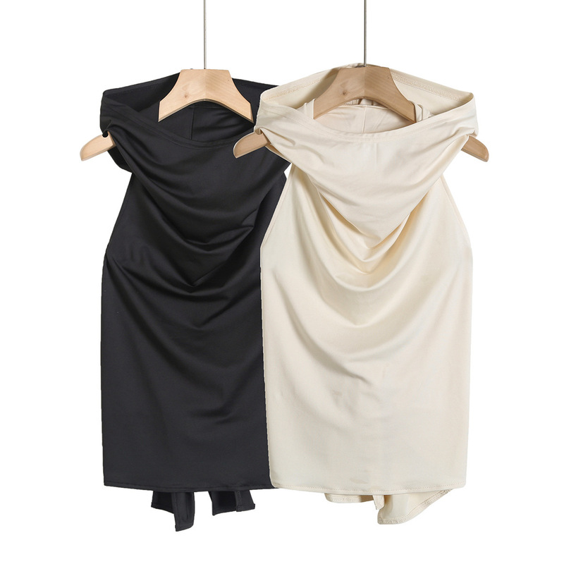 Design solid color hooded sleeveless vest for women 2024 Summer new style waste soil style hot girl sexy backless lace-up top