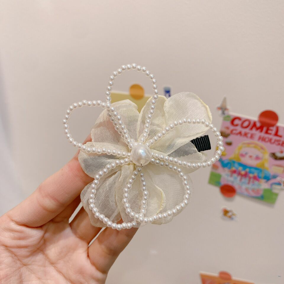 2024 Coréen nouvelle fleur en maille douce épingle à cheveux douce, accessoire de cheveux en perles, coiffe, pince à bec de canard, pince latérale_voghion.com