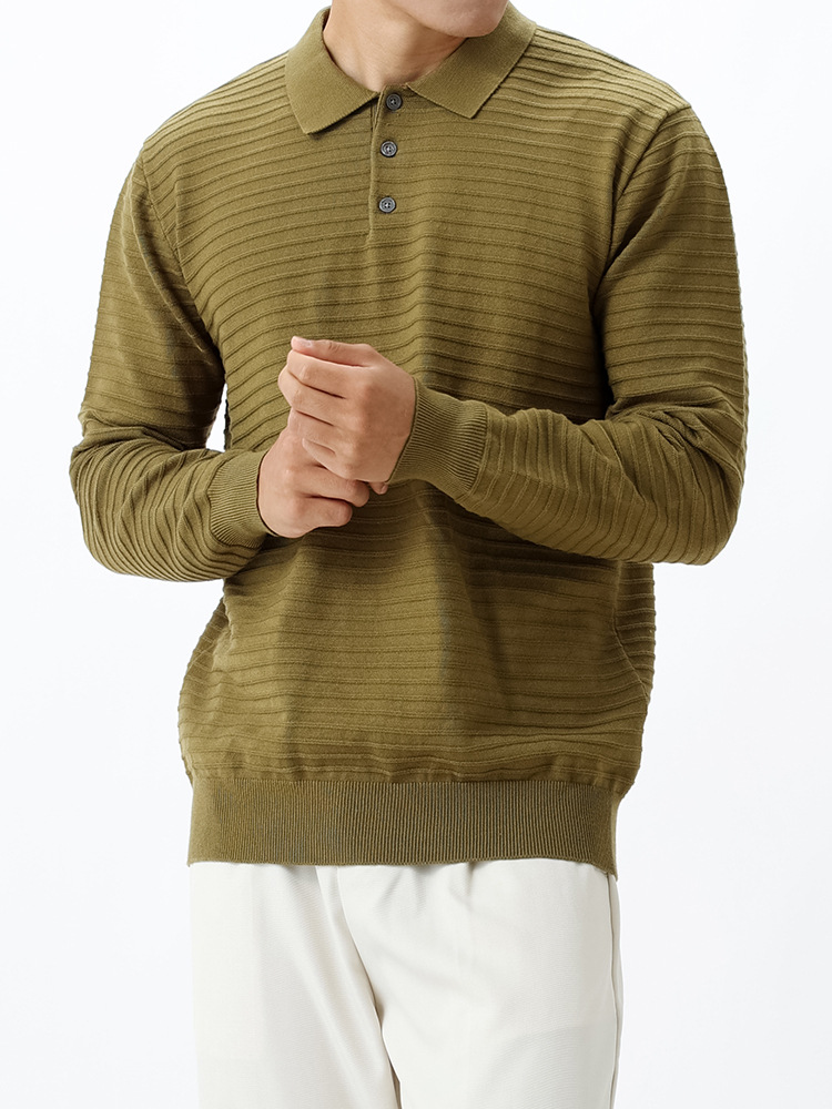 Old Money New Noble Fashion Hombre lujo ligero suéter a rayas de alto nivel camiseta de punto de negocios casual cuello de manga larga chaqueta polo