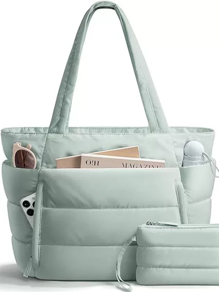 Cross-Border Large-Capacity Women's Tote Bag with Multiple Compartments, Travel Work Computer Bag, Lightweight Puffy Handbag, Shoulder Bag