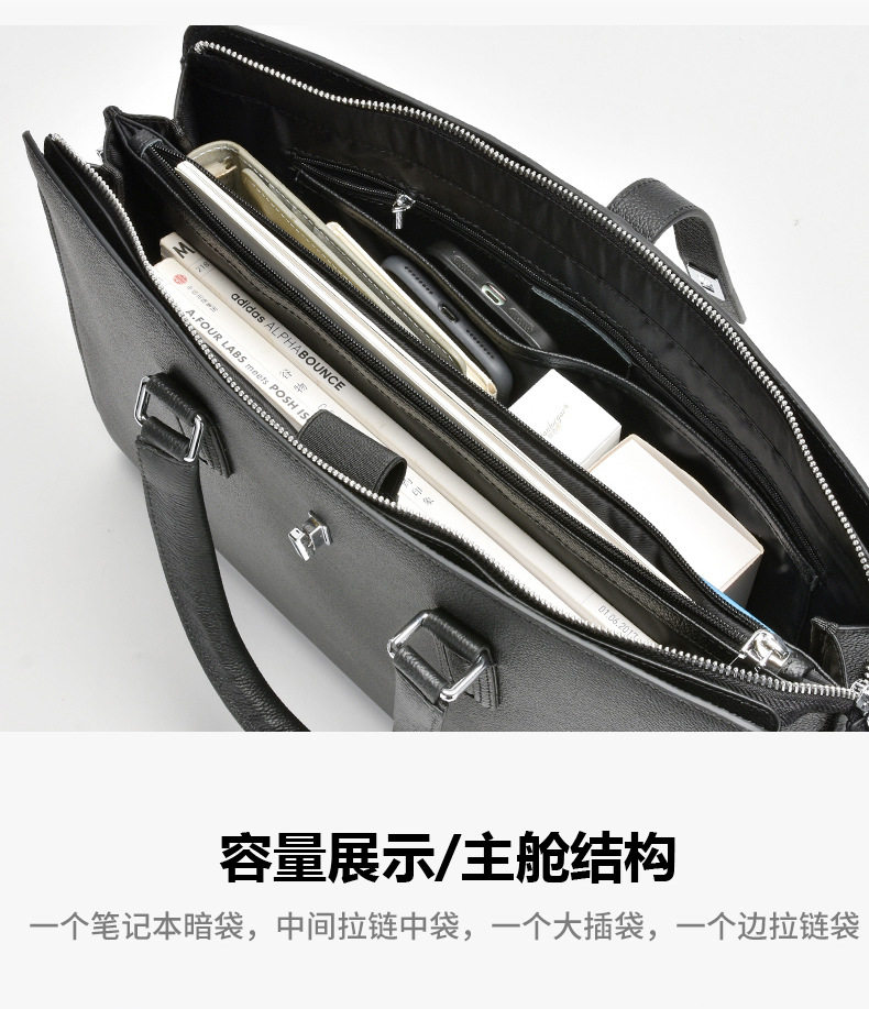 Cặp da nam da bò thật đeo vai đựng laptop 15.6 inch cao cấp sang trọng — Da bò lớp đầu họa tiết kim cương chi tiết 10