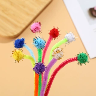 定制跨境毛绒条diy毛根条幼儿园动手玩具金葱球毛毛棒批发
