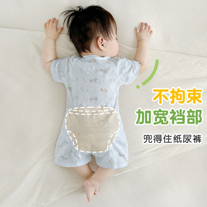 Traje de manga corta para bebé, estilo fino para niños de verano, salida dividida, niños y niñas, entrepierna abierta, ropa transpirable, ropa de verano para bebés image 4