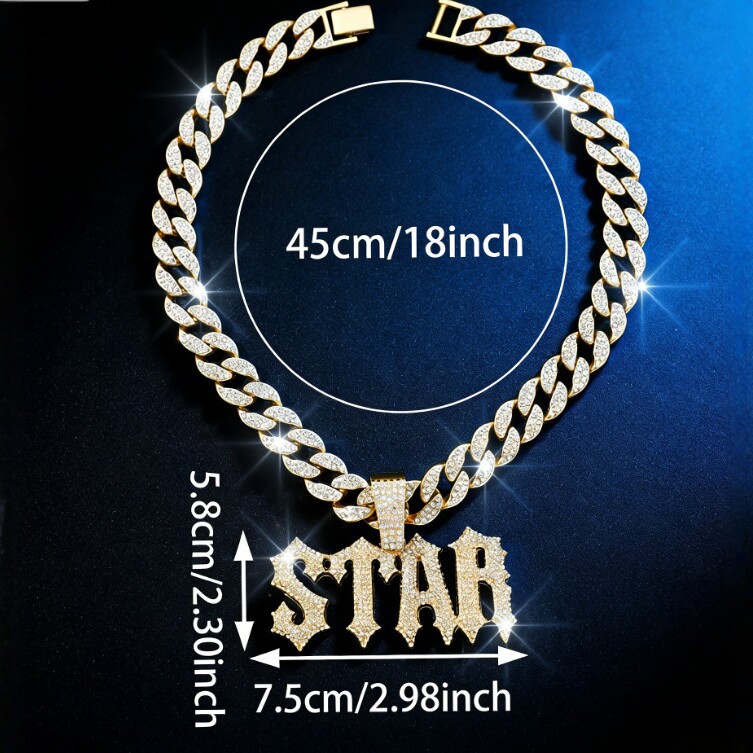 Hip-Hop lleno de diamantes letras de hombre STAR colgante de letras cadena cubana collar punk moda personalidad collar