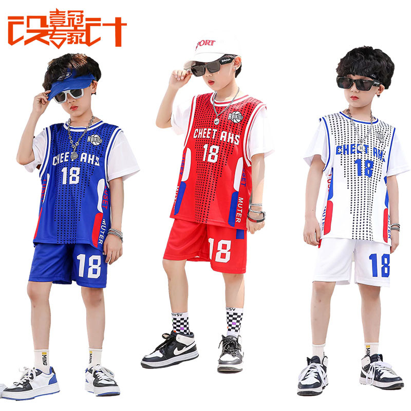 Children's Children's Basketball Clothes Short-sleeved suit Basketball Clothes for Primary School Students Competition Training Short-sleeved T-shirt Fake Two-piece