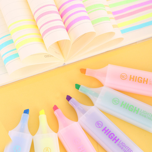 Deli S628 fluorescent marker pen candy-colored student bag of 6 word marker pens