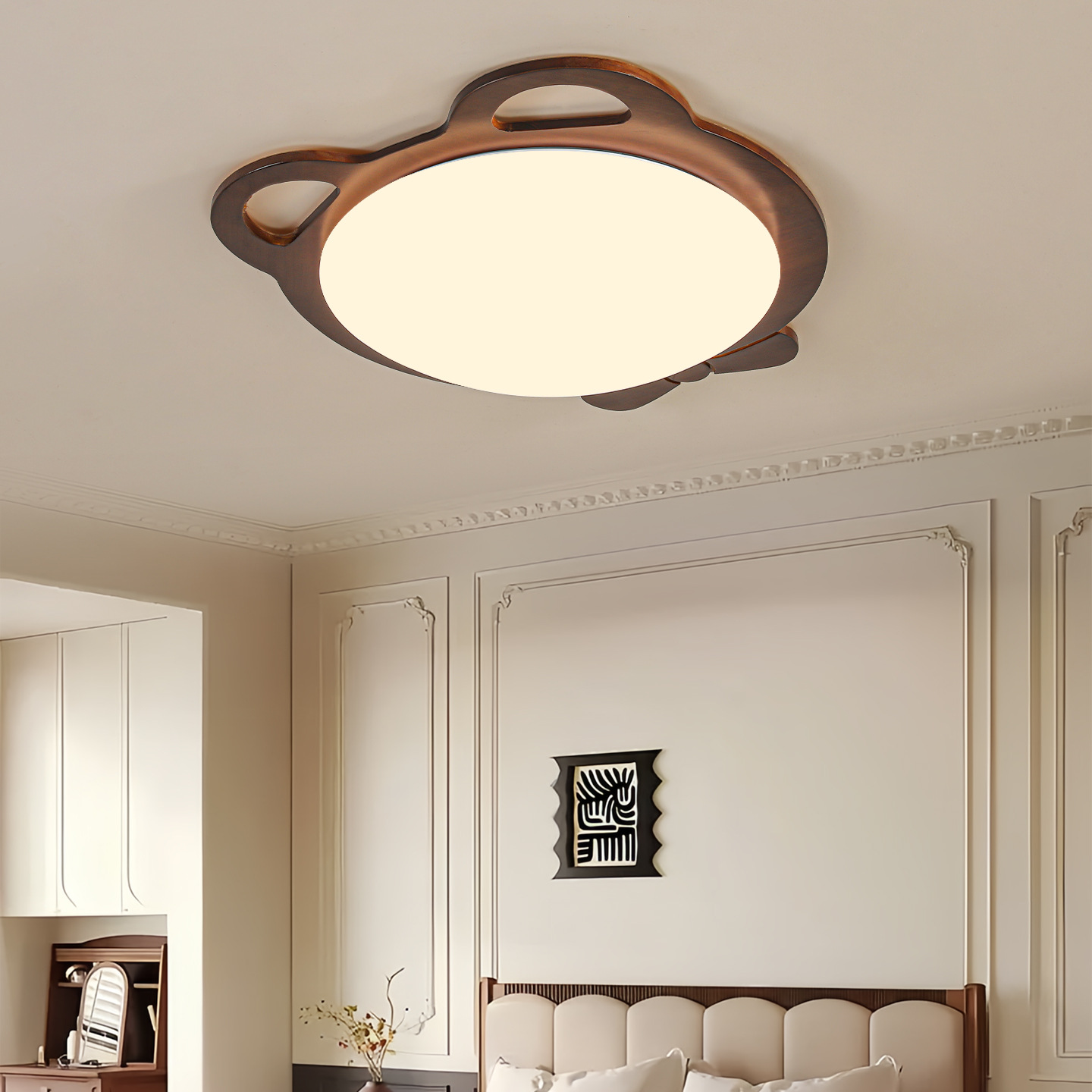 Luz de techo de dormitorio medieval nueva madera china flor creativa dormitorio principal luz de protección de ojos de espectro completo 700L