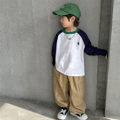 Haimajia children's 2024 spring and autumn new long-sleeved bottoming shirt tops boys Korean style pure cotton T-shirt raglan sleeves trendy