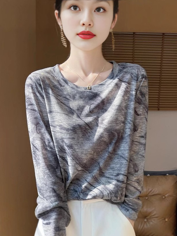 【正規品氷シルクセーター】水墨画テンセル長袖ニットボトムシャツ新作ゆったりトップス女性用|undefined