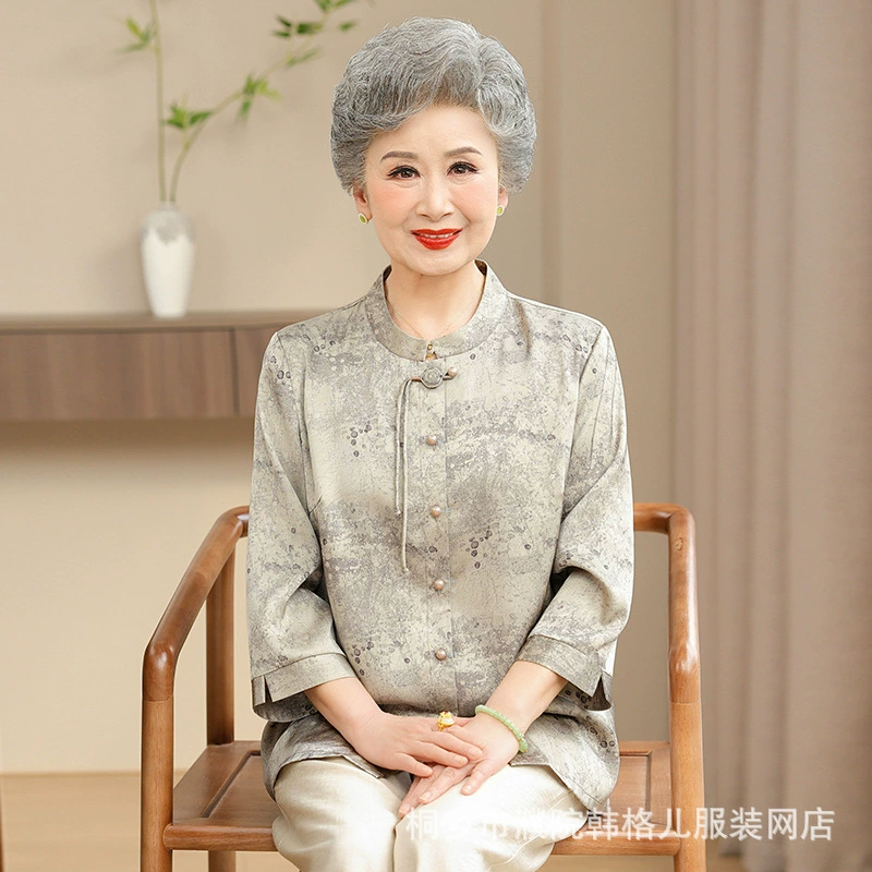 Летняя рубашка для пожилых людей, рукав три четверти, новый стиль, рубашка в национальном стиле для мамы, новый китайский стиль для пожилых людей.