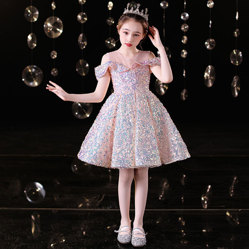 2024夏季新款儿童礼服花童亮片小女孩主持人洋气走秀女童演出服