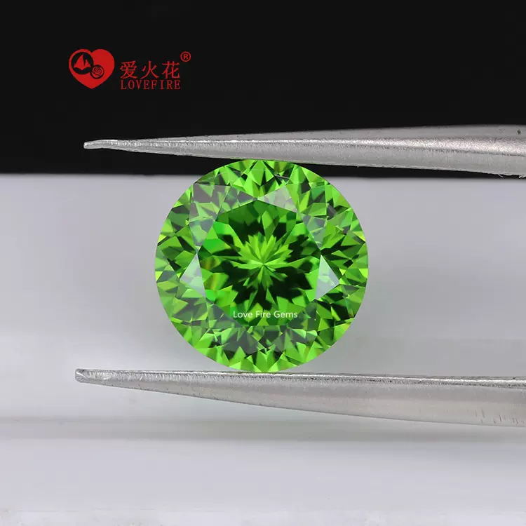 厂家现货特殊圆形切工仿沙弗莱石黄绿色人造宝石合成宝石
