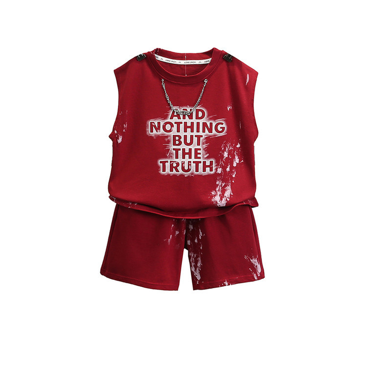 7855 traje de verano para niños 2025 nuevo chaleco y pantalones cortos para niños de dos piezas ropa sin mangas de verano para bebés de moda
