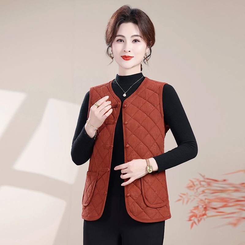 妈妈秋冬加绒加厚马甲老人马甲女式无袖背心中老年女大码马夹坎肩