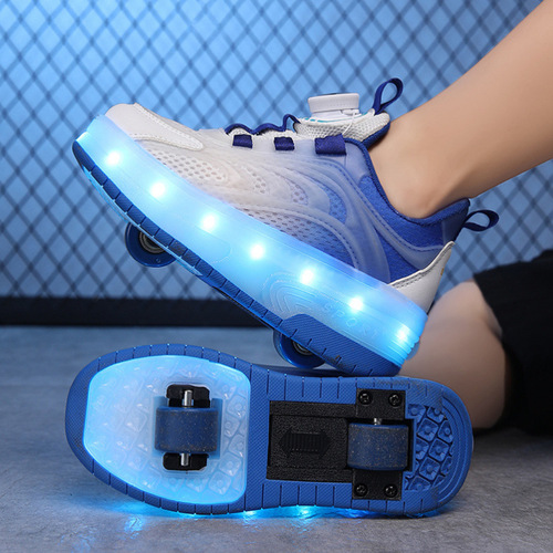 Roller shoes for boys with dual wheels, skateboarding explosion shoes with rotating buttons, roller shoes for girls with transforming wheels, four-wheel children's roller skates