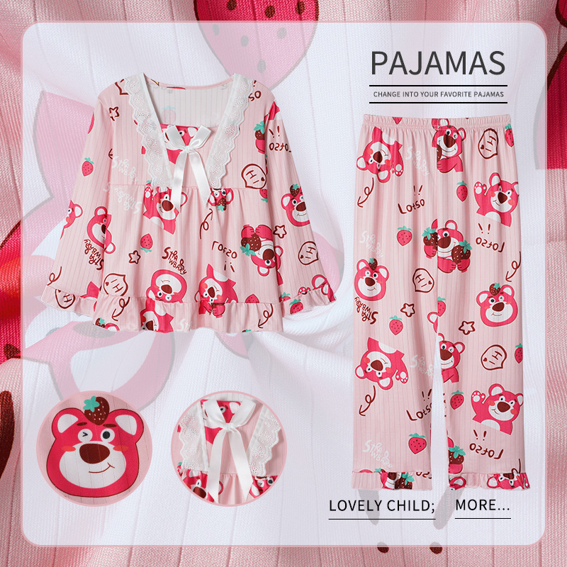 Pijamas para niños niñas de primavera y otoño traje de manga larga bebé Delgado mediano y grande niños niñas dulce dibujos animados homewear ropa exterior