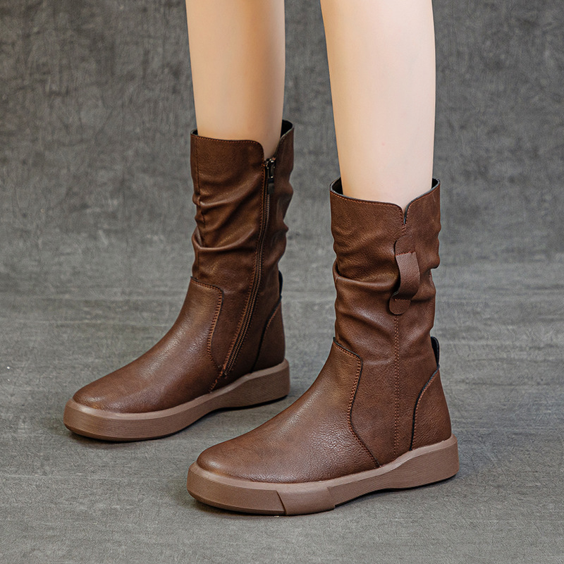 秋冬复古马丁靴女2025年百搭短靴低筒厚底瘦瘦骑士靴批发