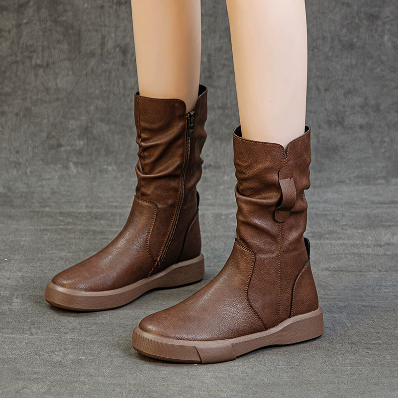 Осенне-зимние ретро-ботинки Мартин для женщин 2025: универсальные короткие ботинки на низкой толстой подошве, облегающие сапоги для верховой езды оптом