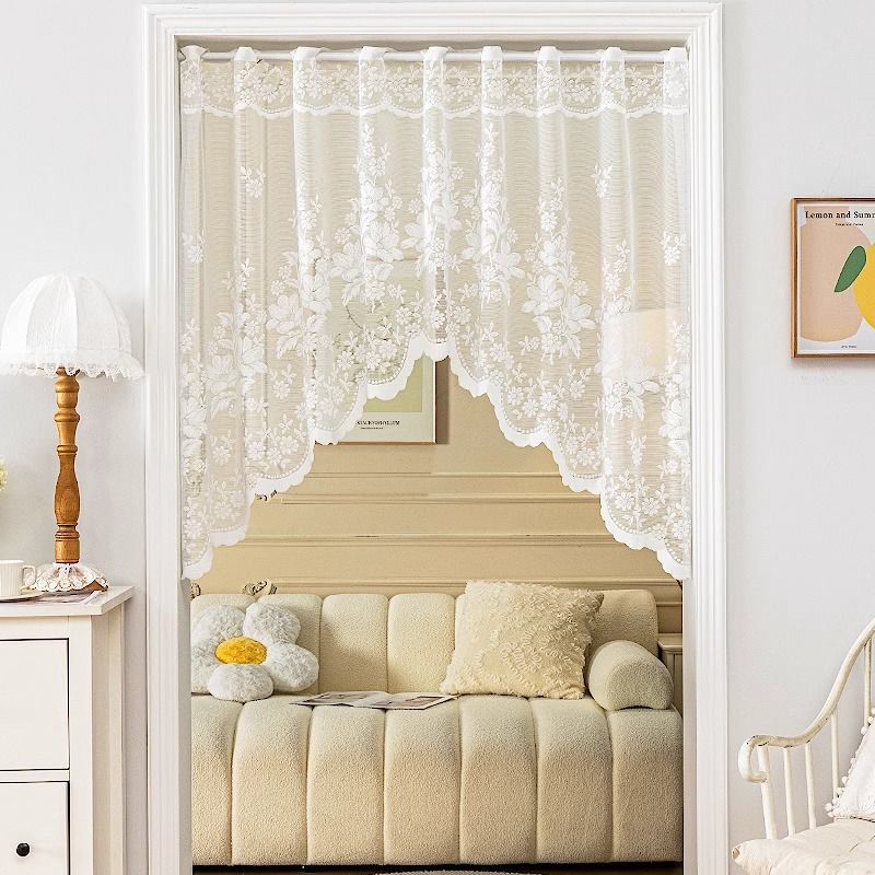 French-Style Pastoral Finished Window Sheer Lace Triangle Curtain, Half Curtain for Kitchen and Bedroom Door, Arched Curtain with a Pastoral Design