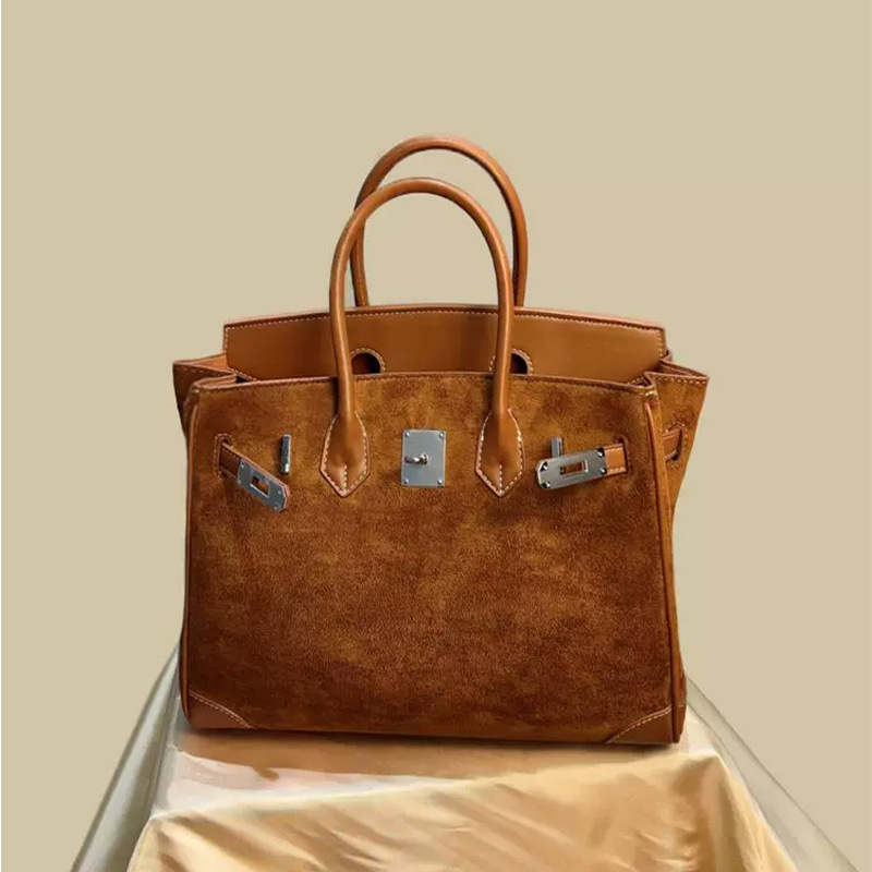 Suede Platinum Bag Suede Genuine Leather Handbag Large Capacity Kelly Bag Women's New Trendy Nubuck Leather Shoulder Crossbody Bag