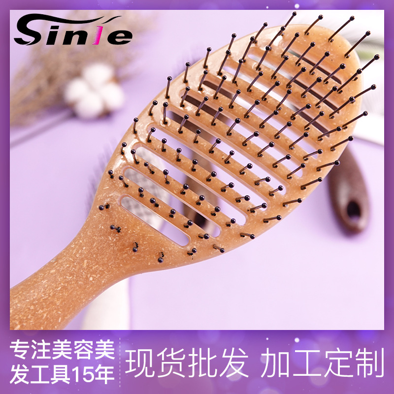 Peine de masaje de cabeza hueca de trigo de paja de trigo Peine de peluquería de secado rápido Peine suave sin nudos Peine ovalado al por mayor