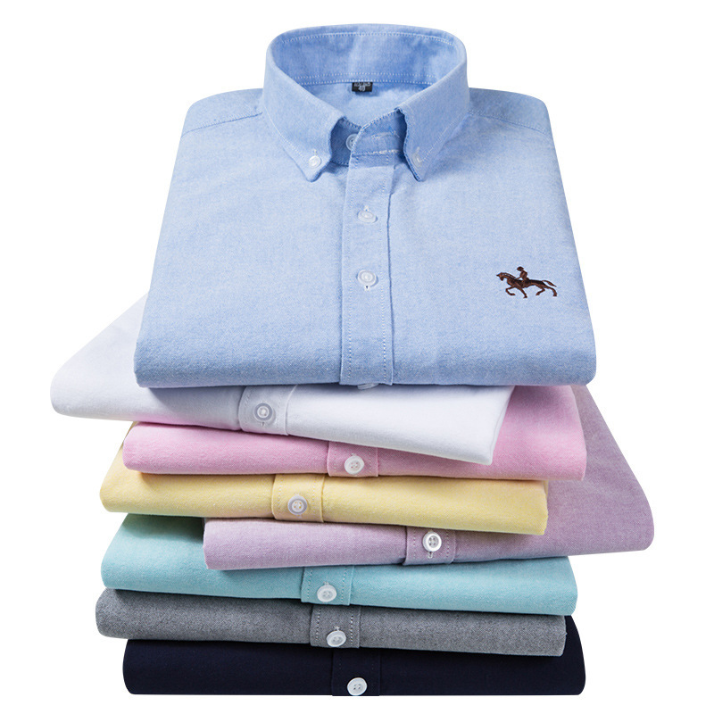 Paul 100% cotton spring and autumn striped shirt men's long-sleeved Oxford woven shirt loose young and middle-aged casual shirt
