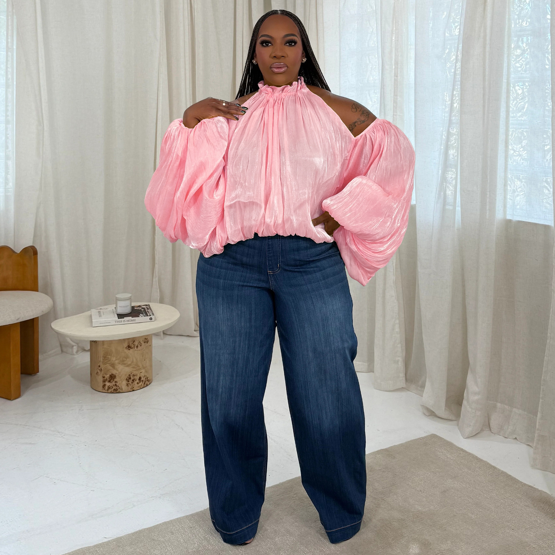 Damen Bluse Aus Organza Mit Schulterfreiem Ausschnitt Und Puffärmeln_voghion.com