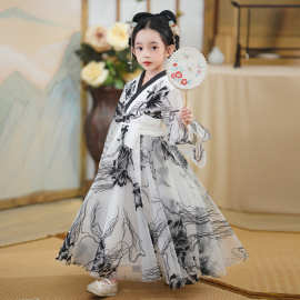 水墨画汉服女童2026新款中国风仙气广袖儿童走秀古装襦裙飘逸春夏