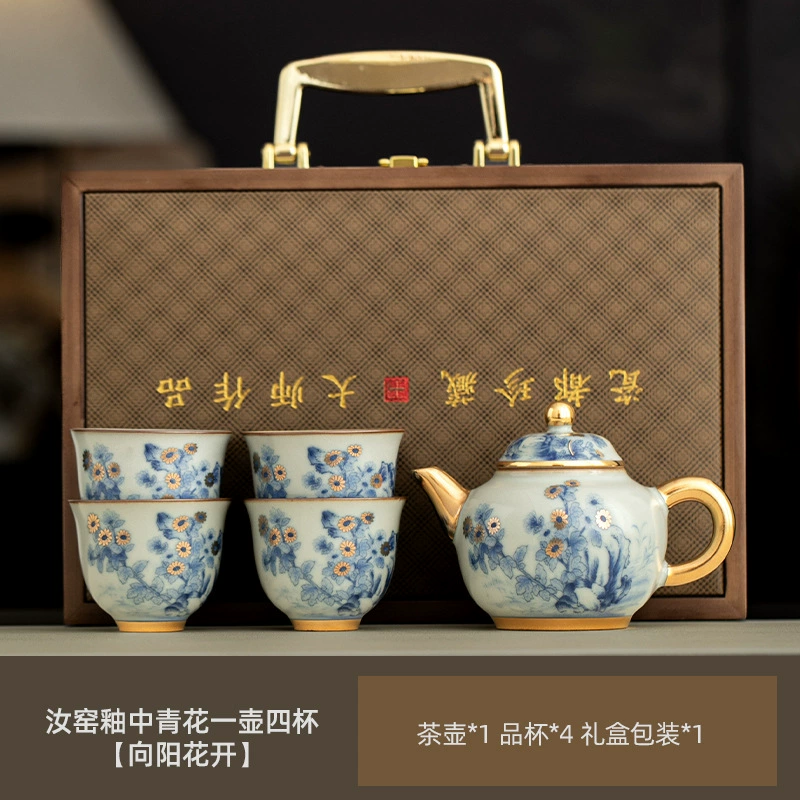 Elite ceramic blue and white tea set, teapot, tea cup in gift box, gift box