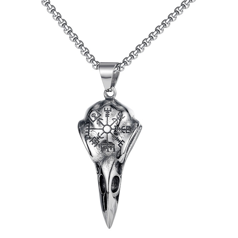 2024 personalidad urbana de moda para hombres más fácil para combinar collar de acero inoxidable de titanio retro vikingo cuervo cráneo águila pico colgante