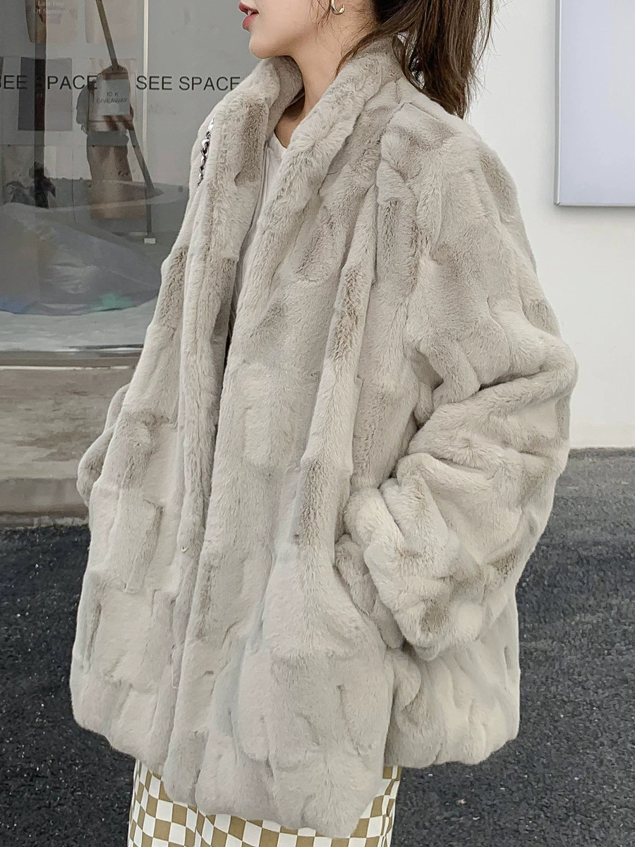 2024 крупногабаритная imitation fur concubine marsella мантия норковая шерсть стойка воротник женская свободная теплая пушистая верхняя одежда