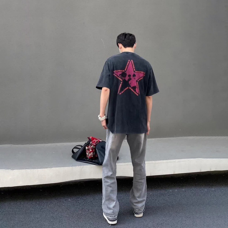 Jeans Lavados Corte Recto para Hombre de Poliéster para Uso Diario