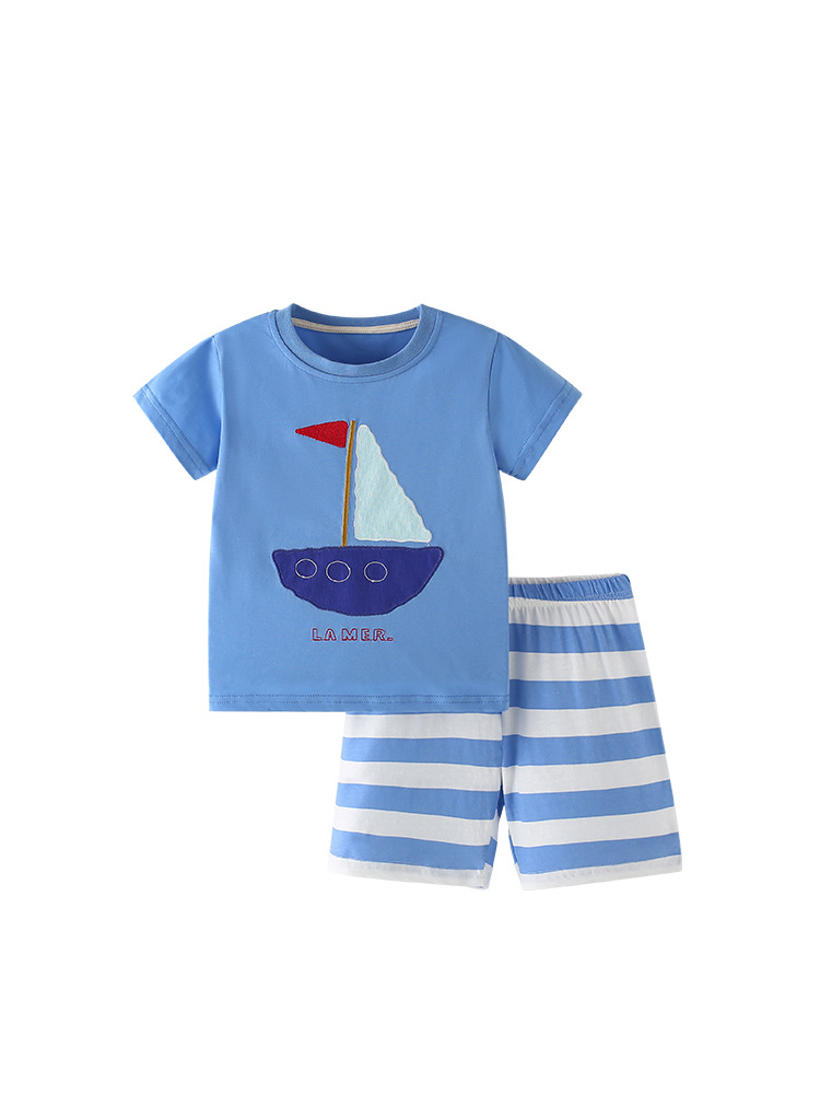 Malwee traje para niños verano nueva camiseta Europa y América ropa de hogar para niños pequeños y medianos pantalones cortos a rayas de dos piezas