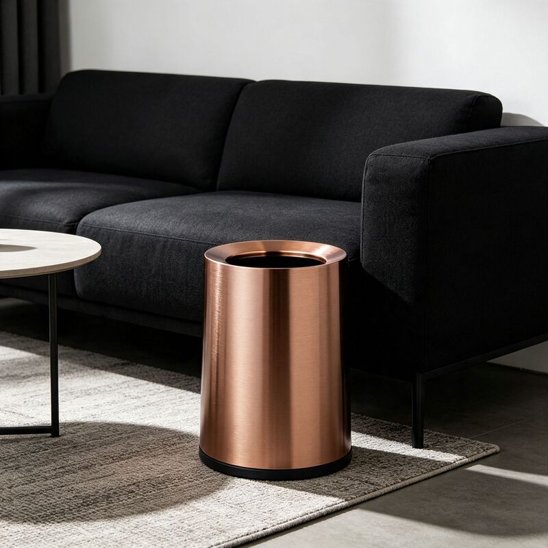Luxury lidless trash can for home and hotel bathrooms, high-end aluminum alloy conical double-layer room bin Luxury lidless trash can for home and hotel bathrooms, high-end aluminum alloy conical double-layer room bin