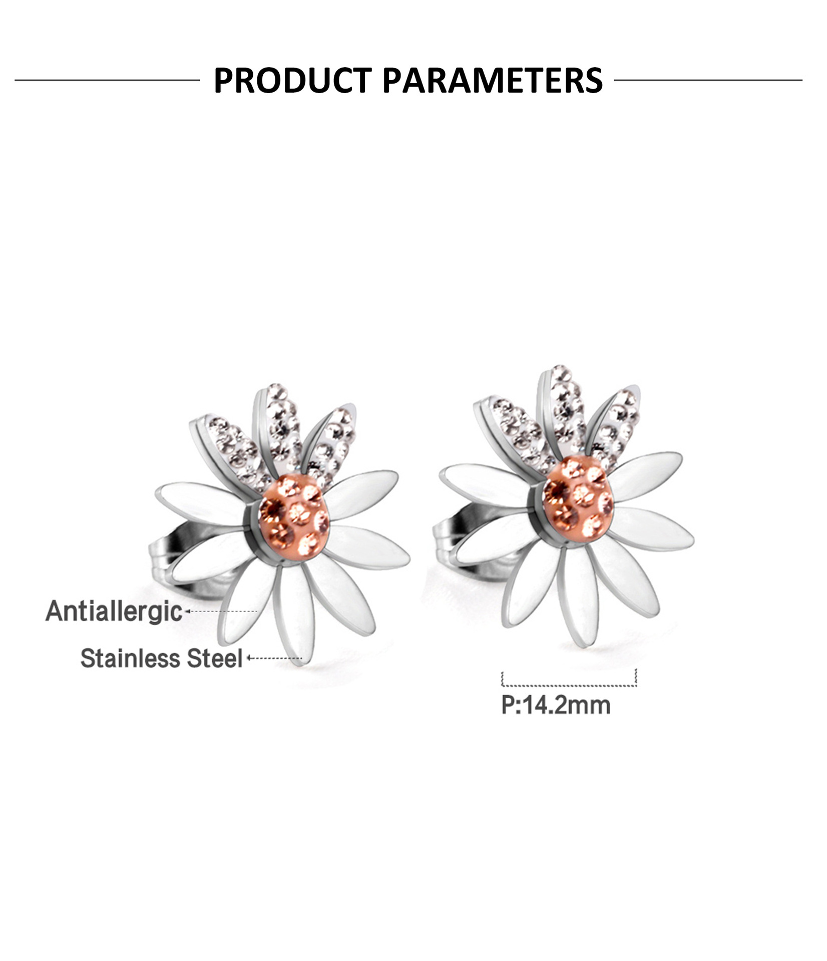 304 Stainless Steel Material 1 Pair Simple Style Classic Style Daisy Plating 304 Stainless Steel Drop Earrings Ear Studs