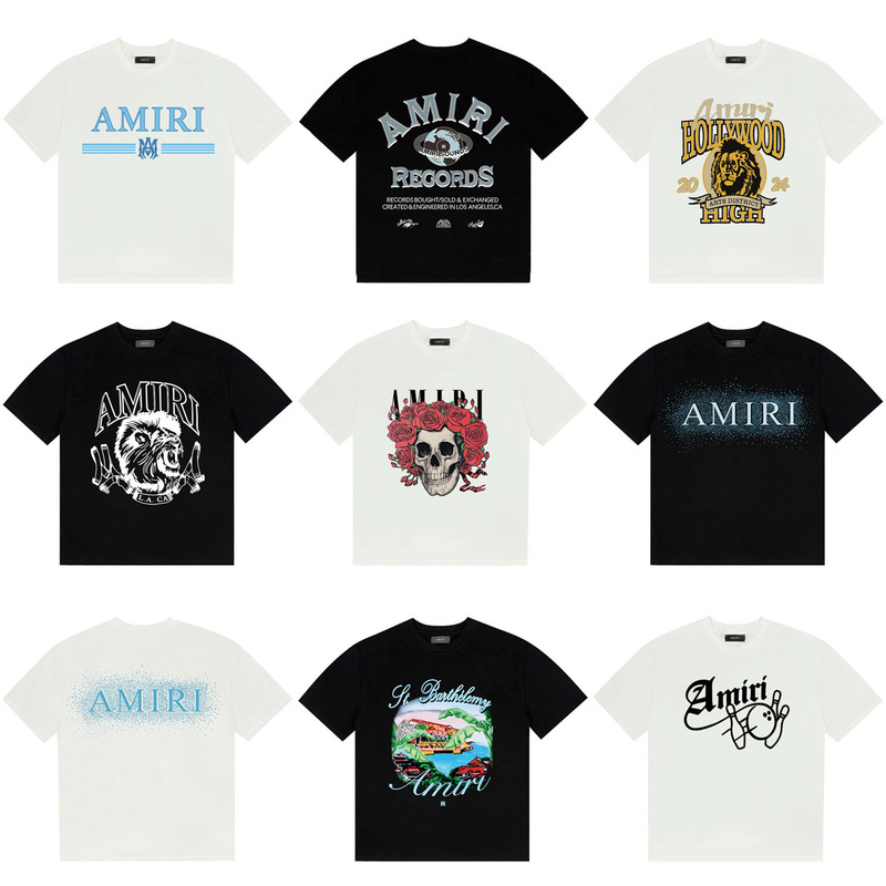 Cross-Border Supply of European and American Trendy Brand Amiri Niche High Street Short-Sleeved Export Wholesale 270g Men's and Women's Couple T-Shirts