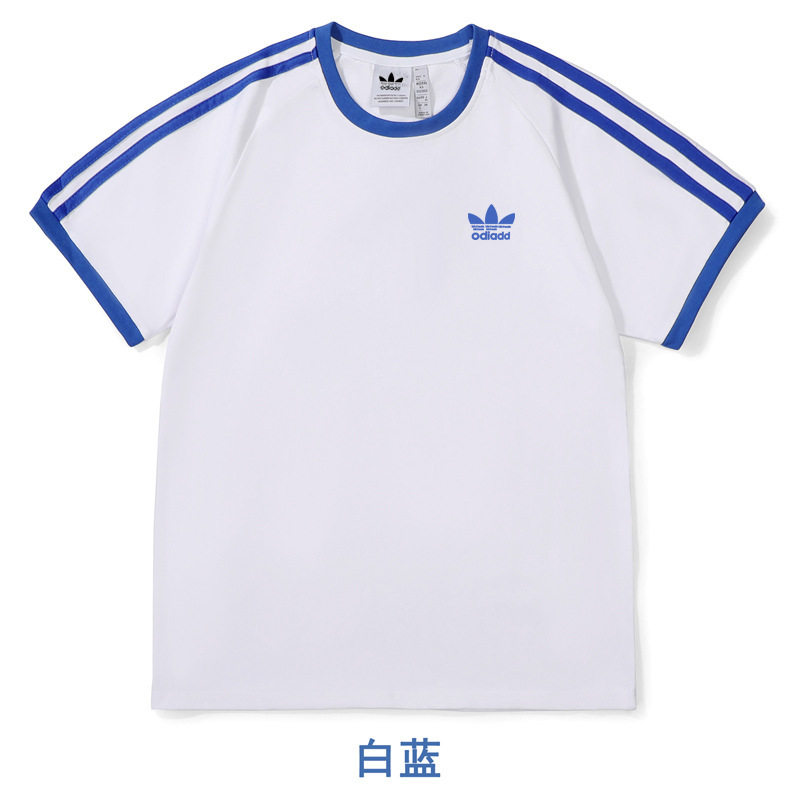 Cross-border clover three-stripe round-neck short-sleeve T-shirt, loose casual pure cotton top, summer clothing for men and women couples Cross-border clover three-stripe round-neck short-sleeve T-shirt, loose casual pure cotton top, summer clothing for men and women couples