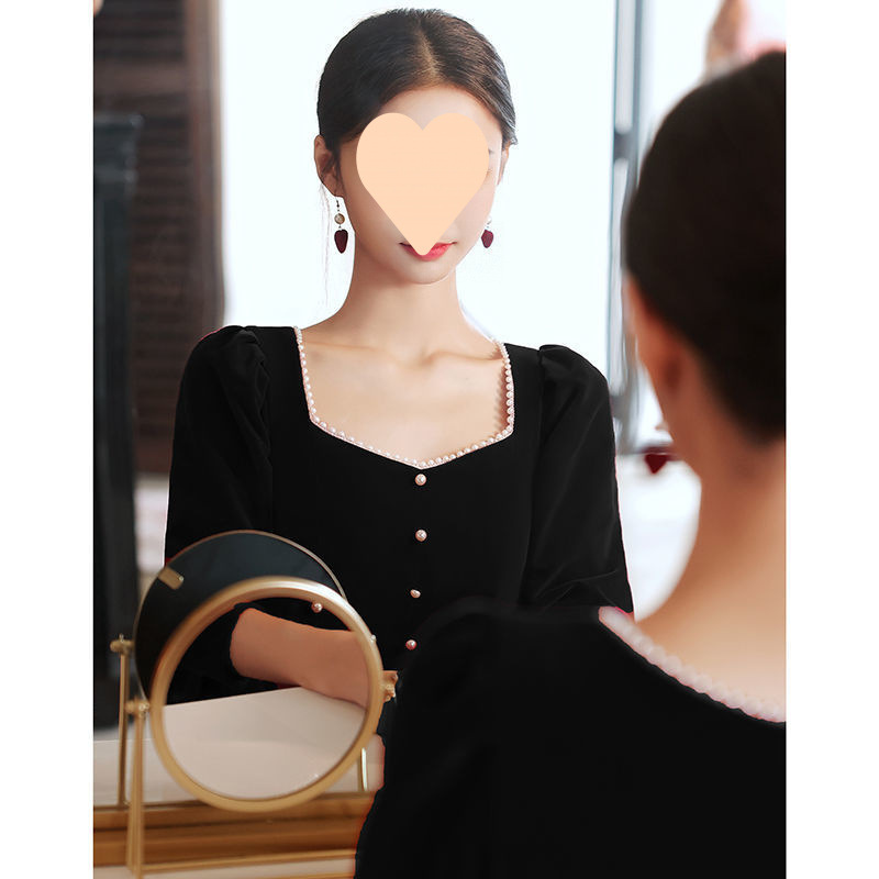 黑色赫本風晚禮服女2025新款平時可穿宴會氣質主持人絲絨高級感冬