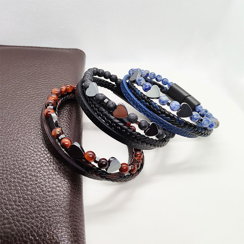 29g Weight Bracelets Classification Leather Rope Chain Material Twisted Rope Chain Chain Type 1 Piece Quantity Holiday, Daily Occasion Alloy, black gallstone Material Heart Shape Pattern All Seasons Season Men's Gender Retro Style Retro Heart Shape Alloy Black Gallstone Men's Bracelets Men Cord & Leather Bracelets 4