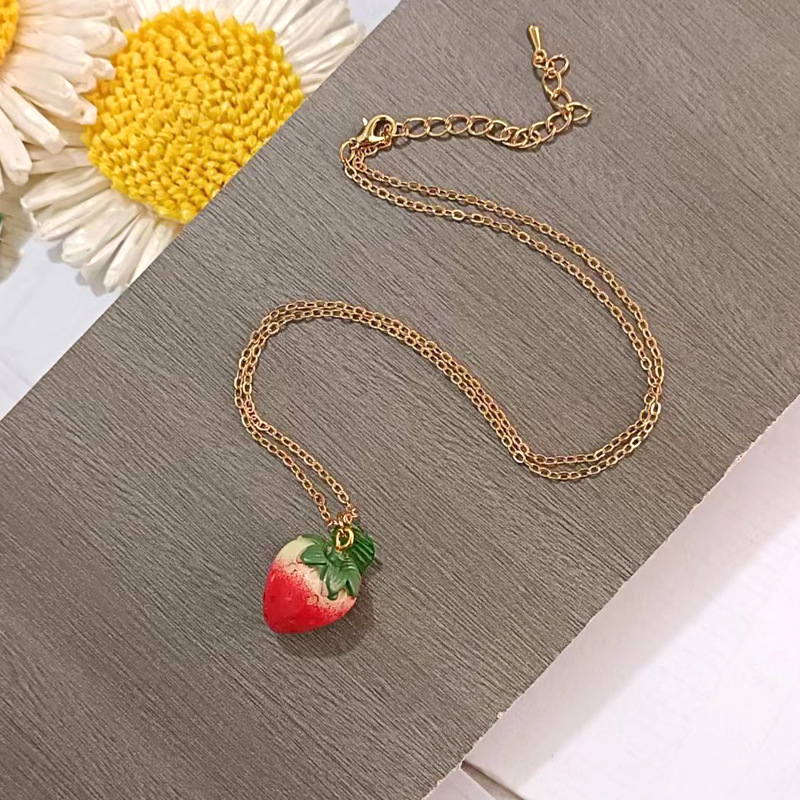 6g Weight Earrings, Necklace Classification 1 Piece, 1 Pair Quantity Daily, Street Occasion Resin Material Strawberry Pattern Women's Gender Fruit Design Cute, Sweet Style Cute Sweet Strawberry Resin Fruit Women's Earrings Necklace 4