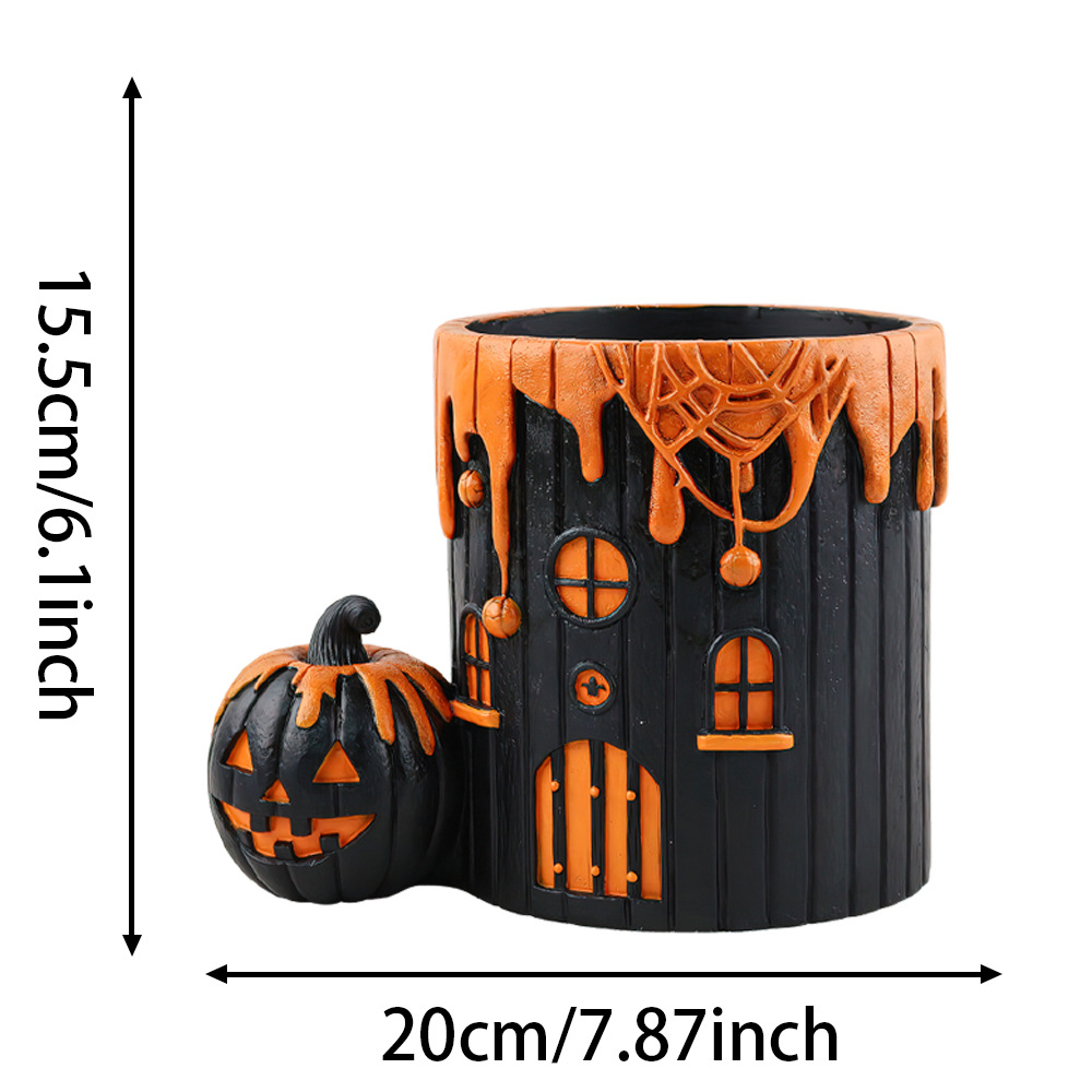  Halloween Pumpkin House Resin Flower Pot Home Desktop Courtyard Garden Outdoor Landscaping Decorative Ornaments