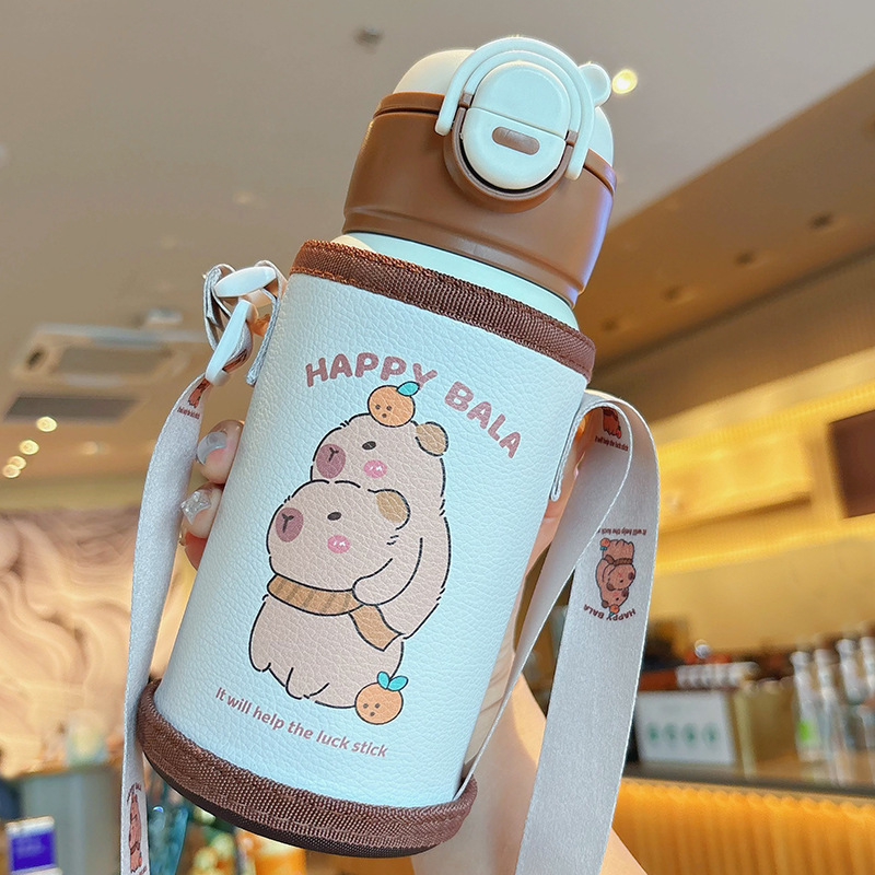 新しい Kapibara 子供用魔法瓶カップ 316 ステンレス鋼学生ポータブル屋外ワンカップダブルストローウォーターカップ|undefined