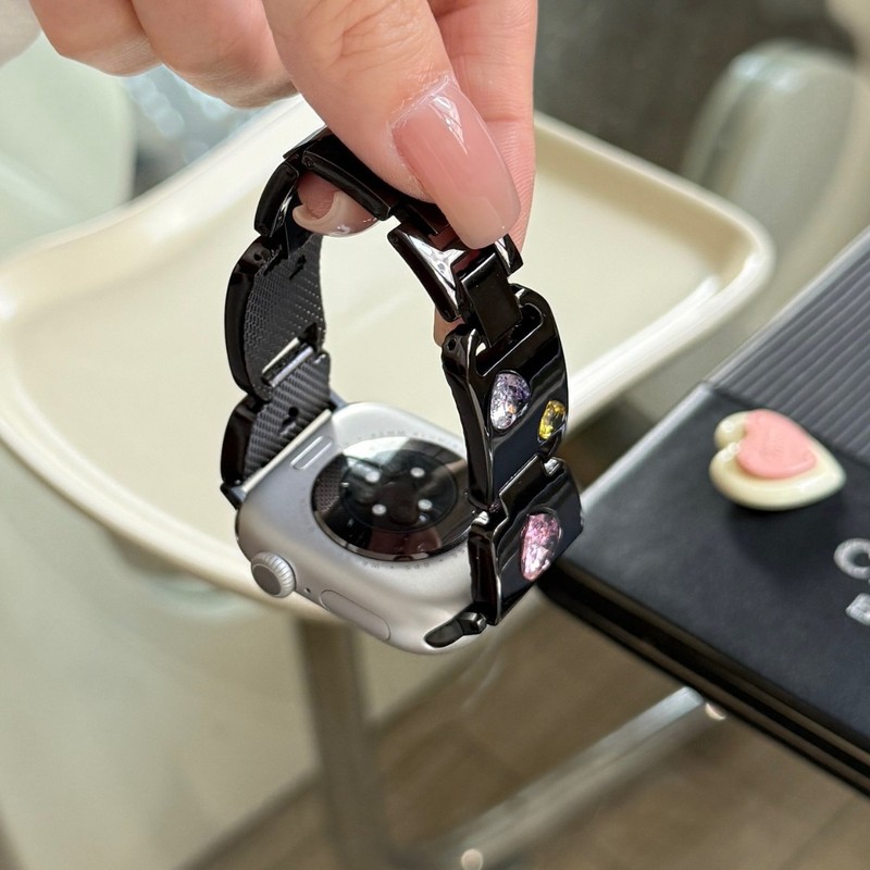 Apple Watch iwatch 10th Generation 987654Ultra/SE に適したピーチ ハート ダイヤモンド メタル リング ストラップ|undefined